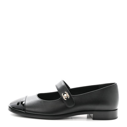 Chanel Calfskin Patent Mary Janes Flats 38.5 Black 1 of 10