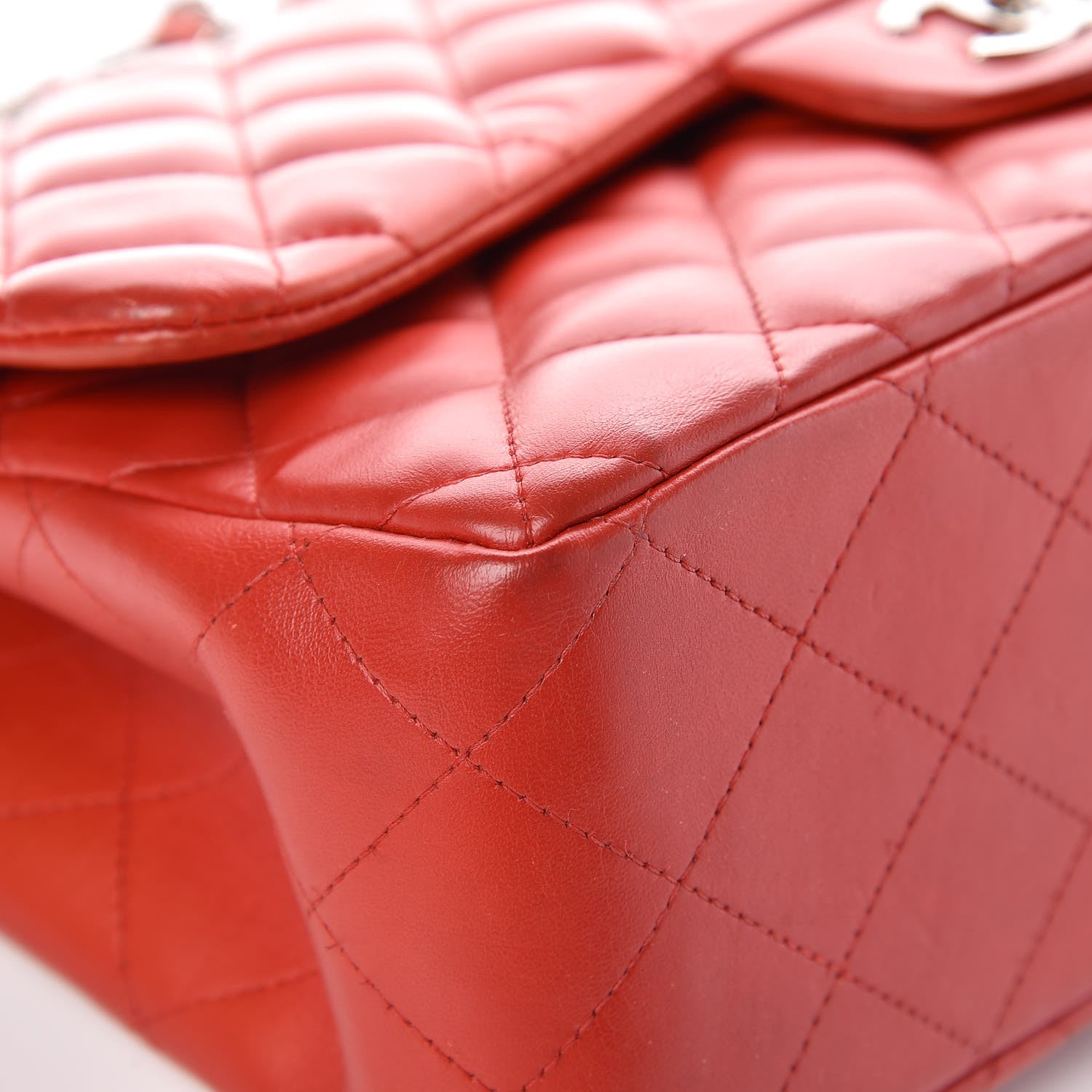 Chanel Lambskin Quilted Jumbo Double Flap Red 8 of 13