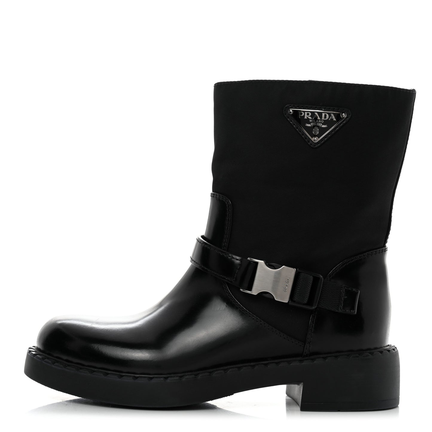 Spazzolato Re-Nylon Metal Triangle Logo Buckled 50mm Biker Boots 39 Black