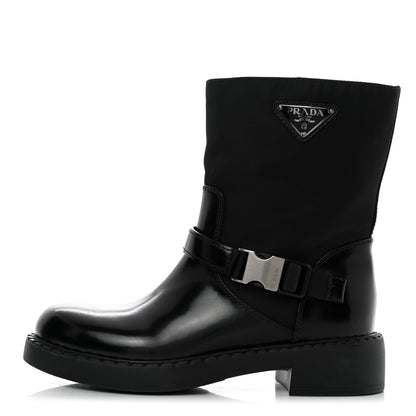 Prada Spazzolato Re-Nylon Metal Triangle Logo Buckled 50mm Biker Boots 39 Black 1 of 9