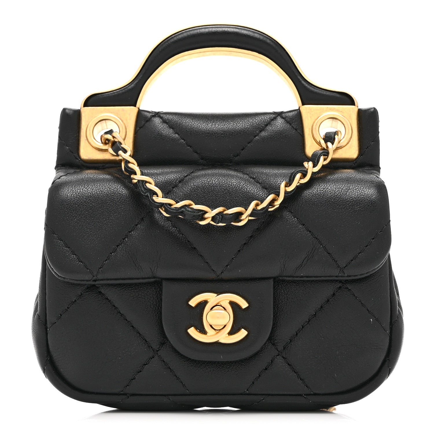 Chanel Calfskin Quilted Lady Handle Flap Card Holder With Chain Black 1 of 11