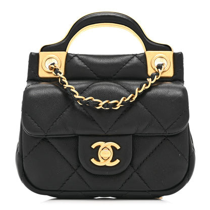 Chanel Calfskin Quilted Lady Handle Flap Card Holder With Chain Black 1 of 11