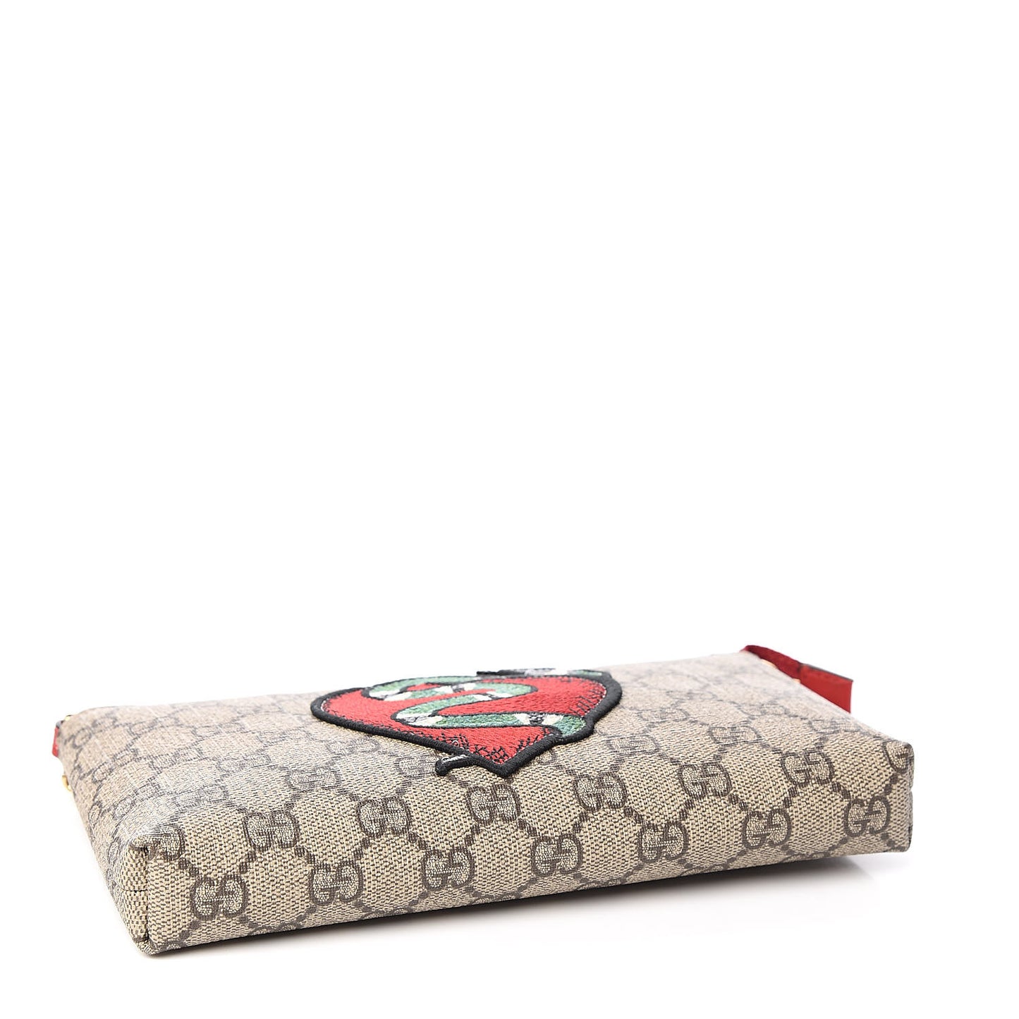 GG Supreme Monogram Kingsnake Heart Embroidered Chain Wrist Wallet Red