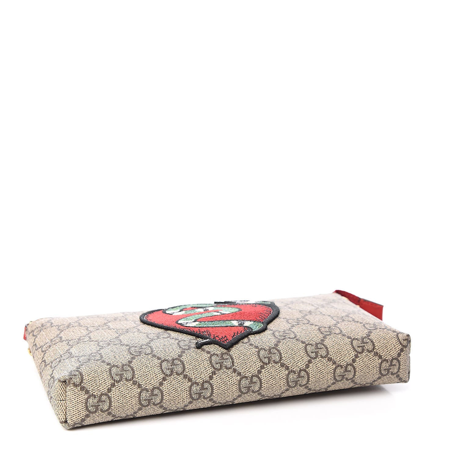 Gucci GG Supreme Monogram Kingsnake Heart Embroidered Chain Wrist Wallet Red 4 of 10