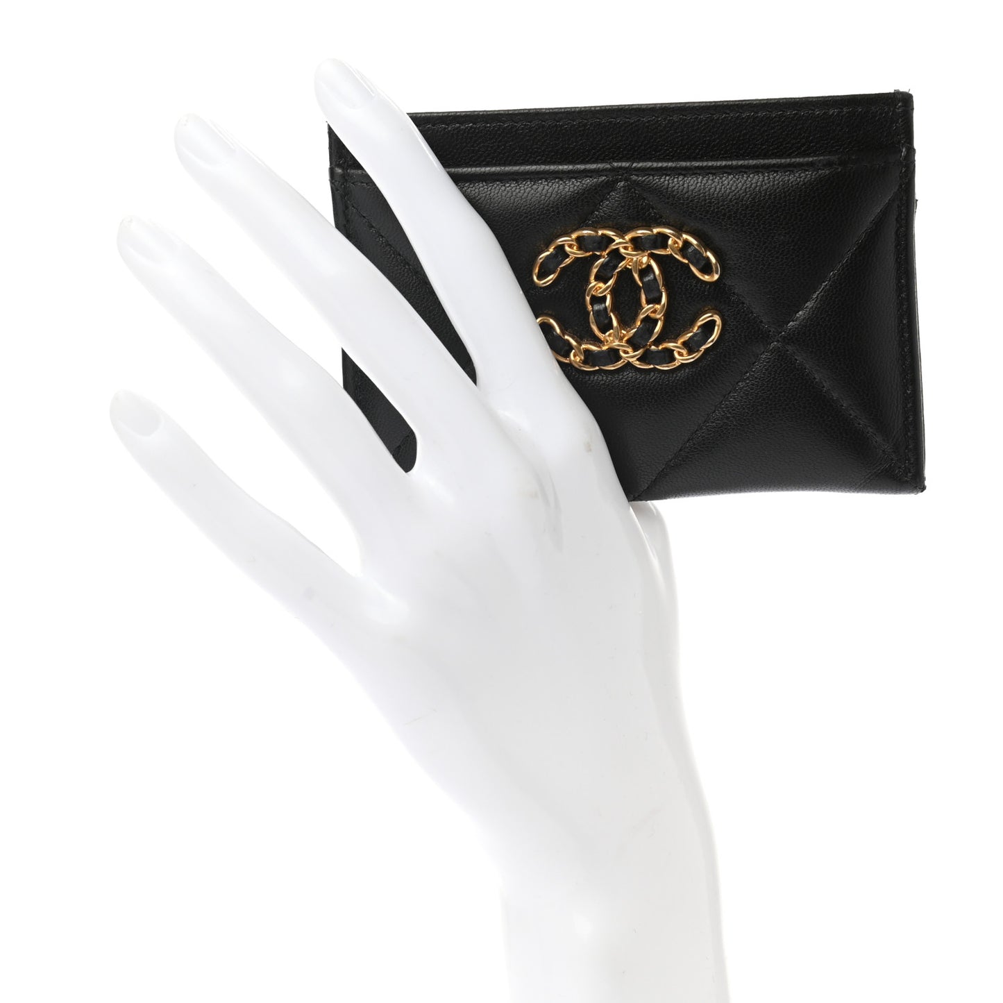 Lambskin Quilted Chanel 19 Card Holder Black