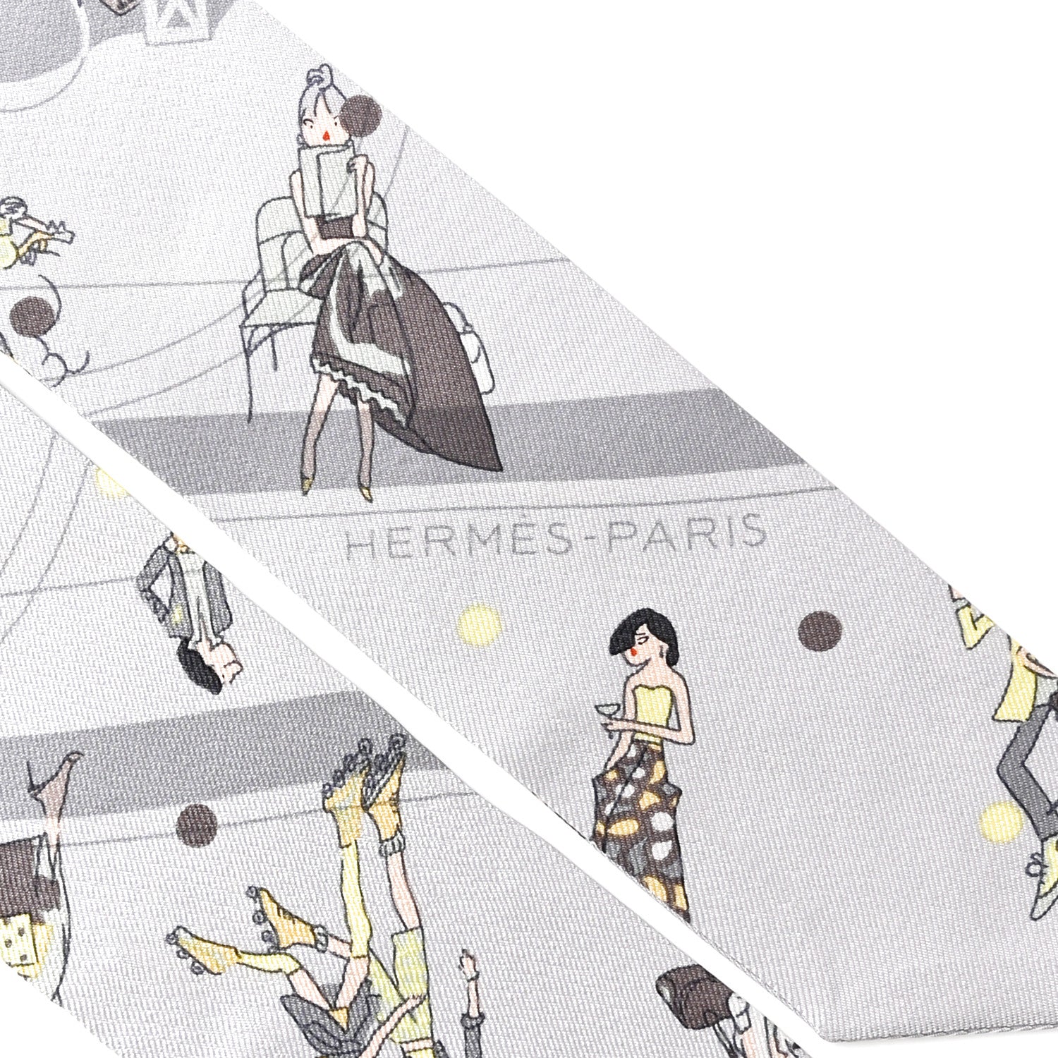 Hermes Silk Ex-Libris Les Parisie Twilly Gris Perle Jaune Soufre 2 of 4
