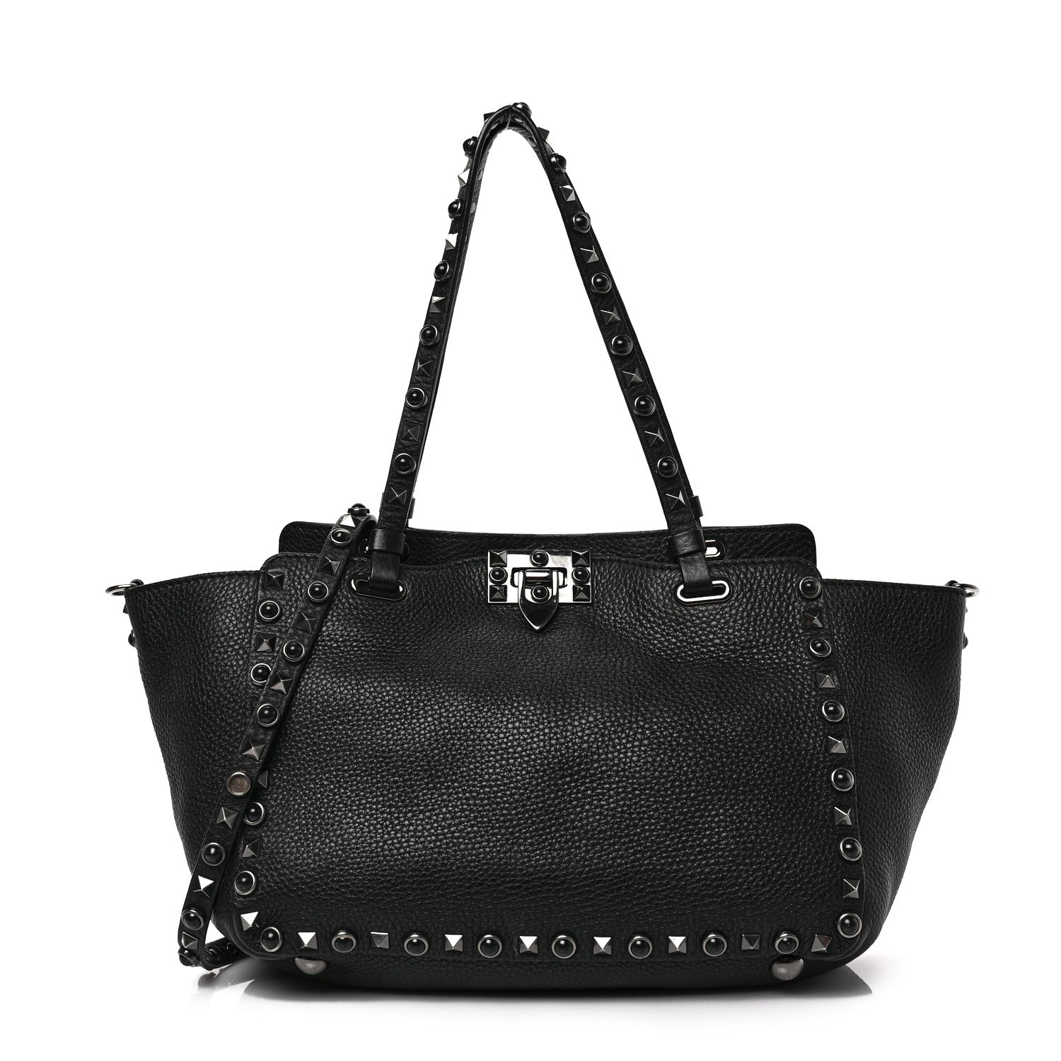 Valentino Garavani Grained Calfskin Onyx Small Rockstud Rolling Tote Black 1 of 9