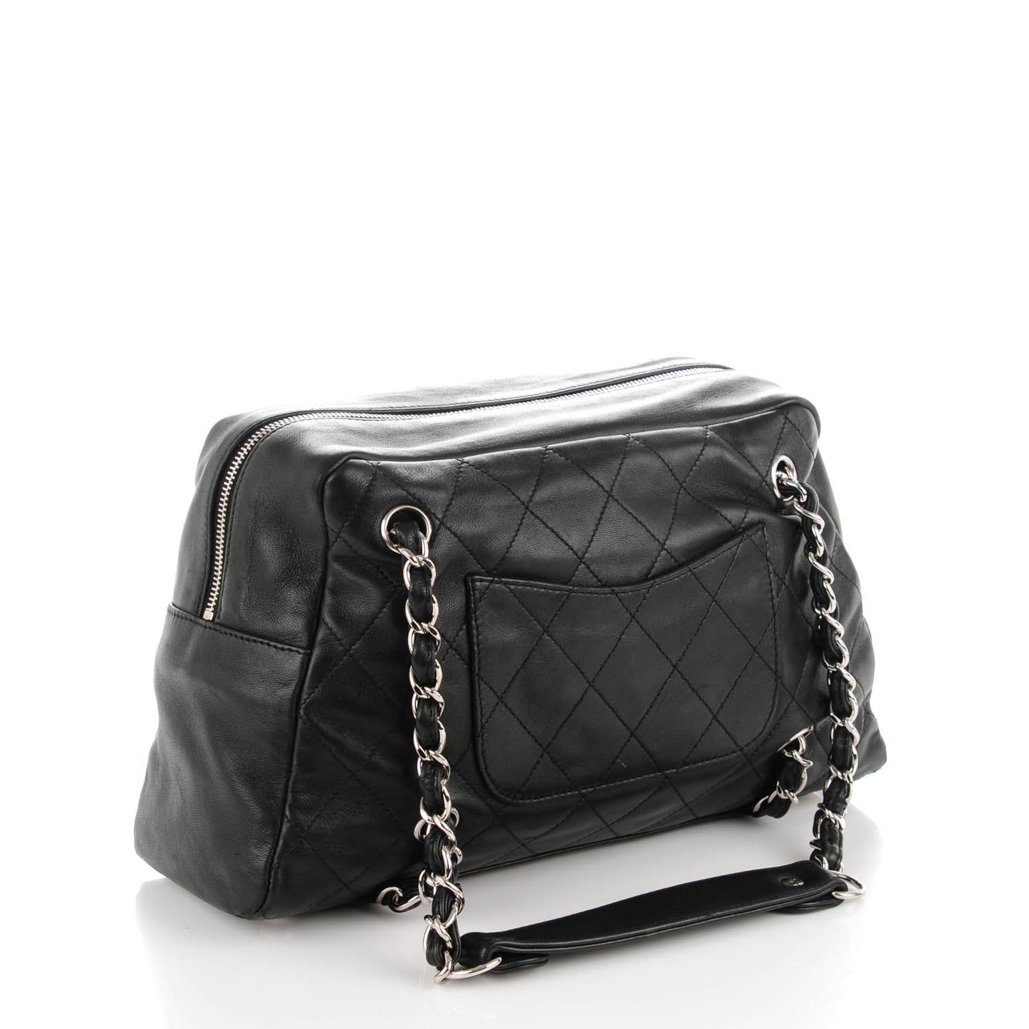 Lambskin Quilted Medium Chain Around Tote Black