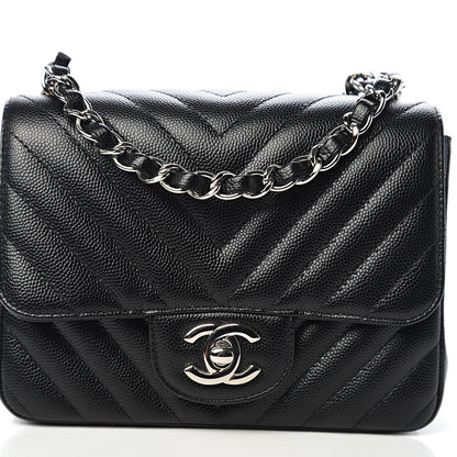 Chanel Caviar Chevron Quilted Mini Square Flap Black 9 of 10