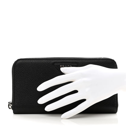 Prada Vitello Daino Triangle Zip Around Wallet Black 2 of 7