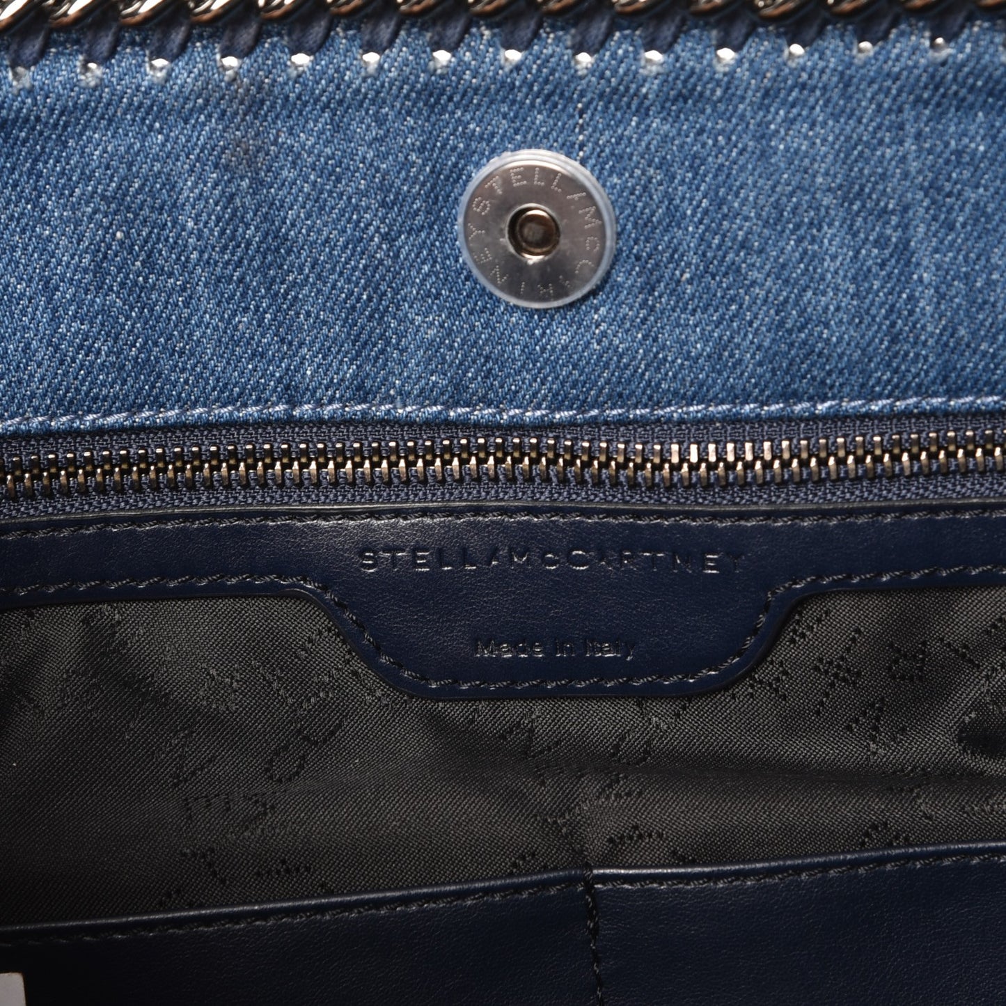 Eco Denim Chevron Quilted Falabella East West Shopper Tote Blue