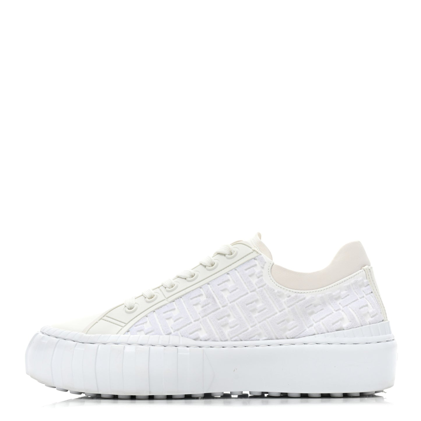 Velvet FF Calfskin Womens Fendi Force Low Top Sneakers 39 White