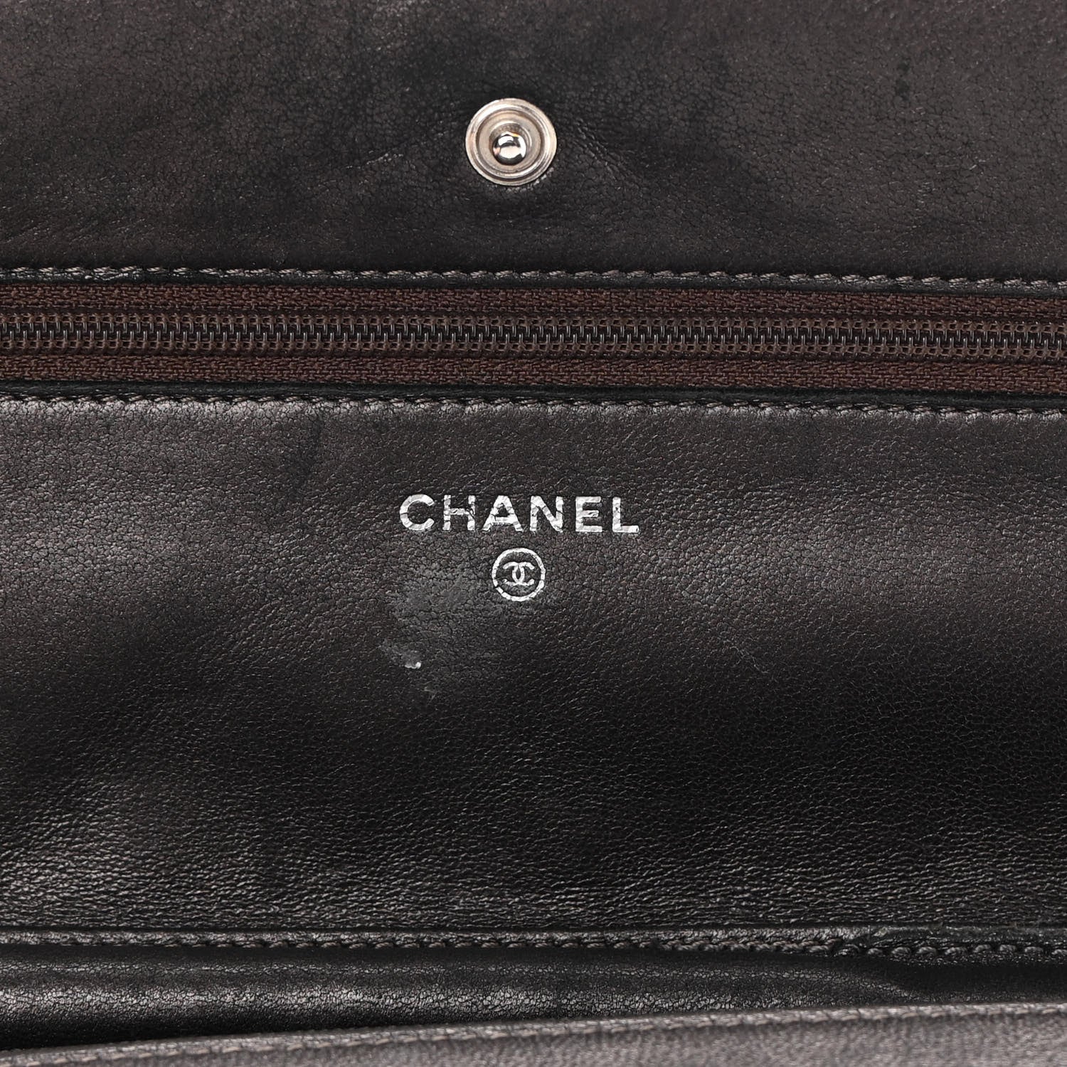 Chanel Metallic Lambskin Quilted Wallet On Chain WOC Dark Grey 6 of 17