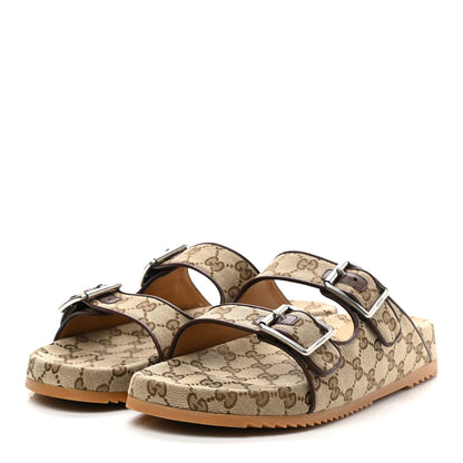 Gucci GG Monogram Lavaredo Eco Fabric Mens Slide Sandals With Straps 11 Beige Ebony Light Brown 3 of 10