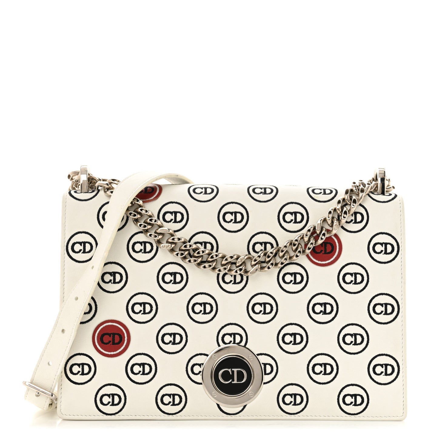 Calfskin Printed Medium Diorama Flap Bag White
