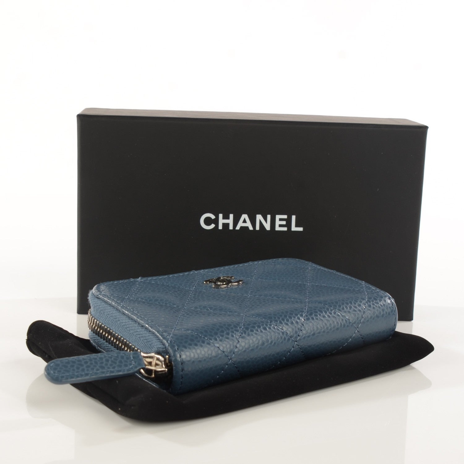 Chanel Caviar Quilted Zip Coin Purse Blue 4 of 7