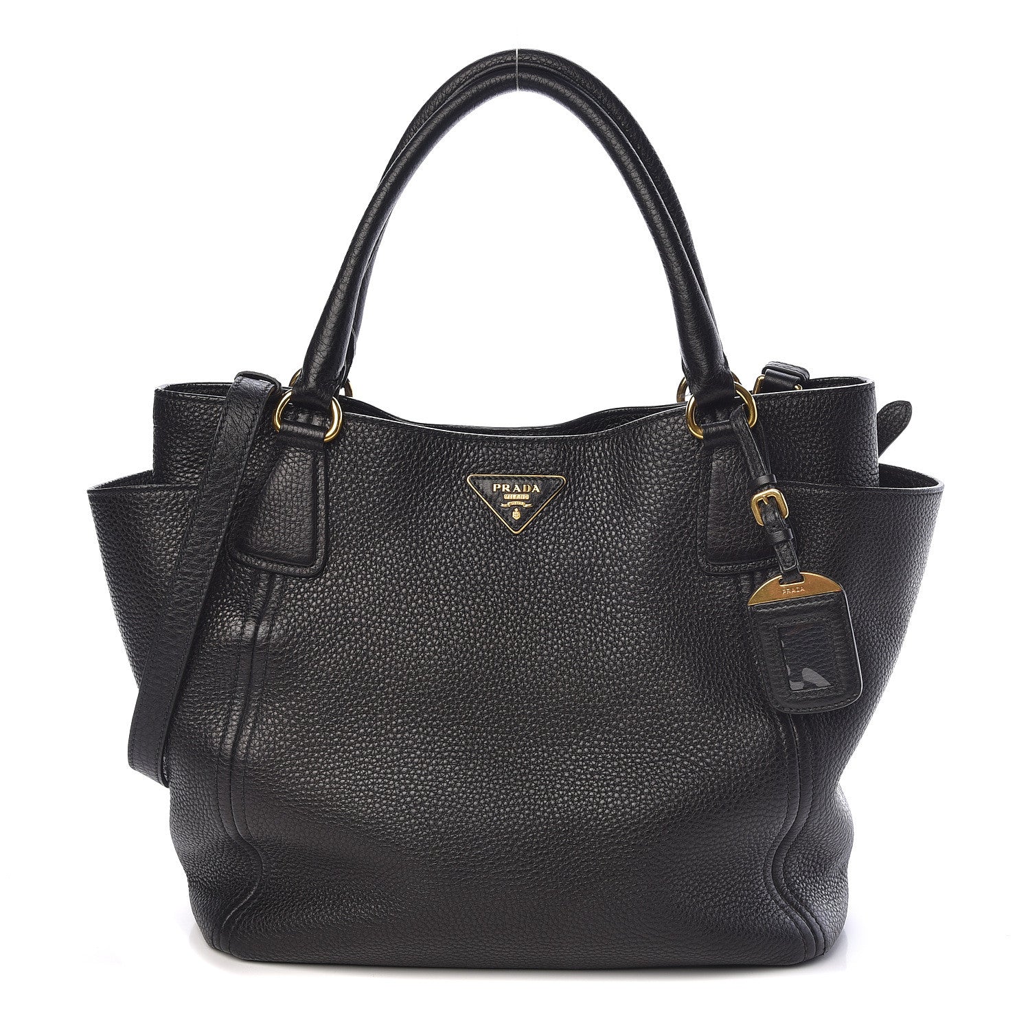 Prada Vitello Daino Side Pocket Tote Black 1 of 10