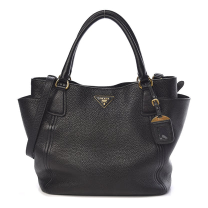 Prada Vitello Daino Side Pocket Tote Black 1 of 10