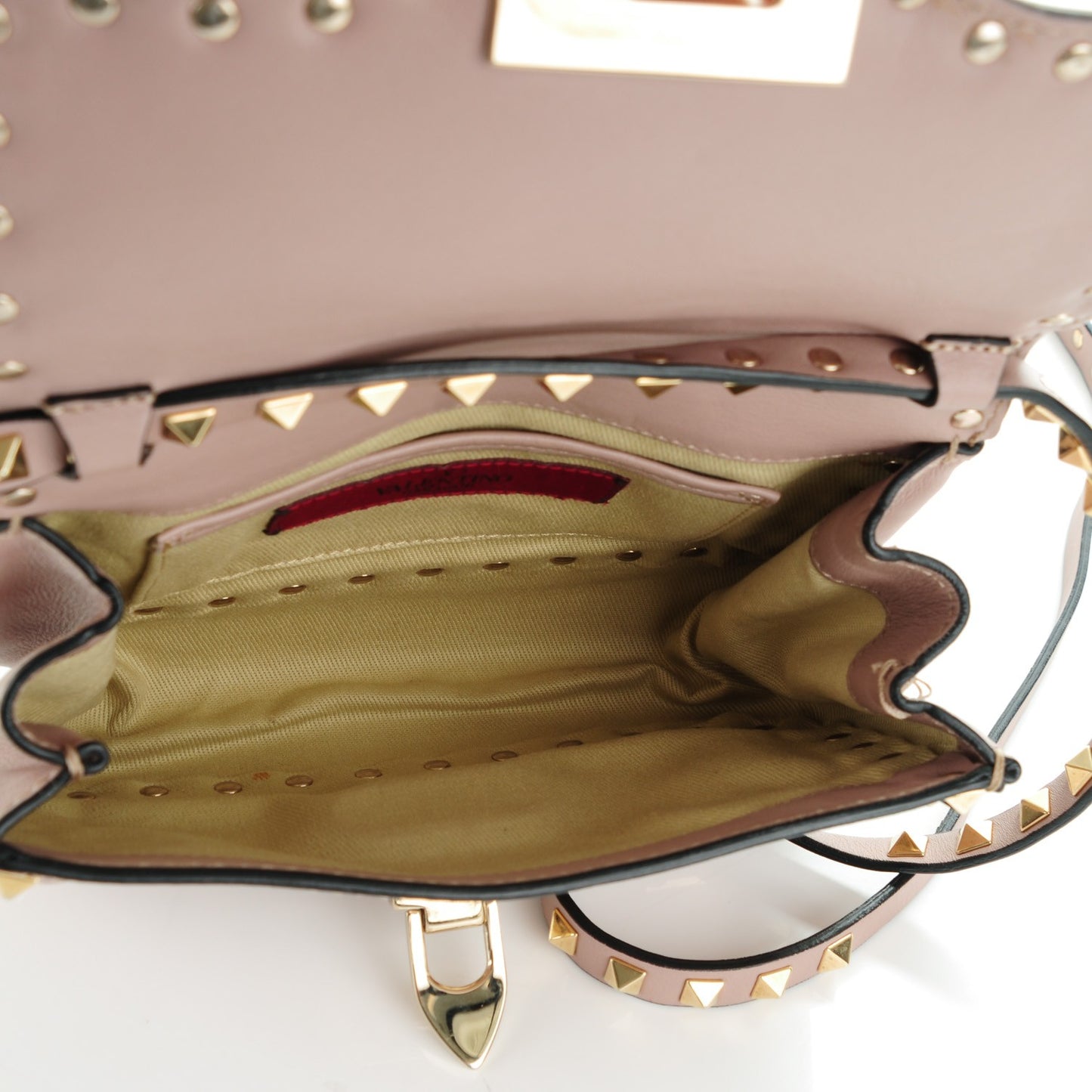 Vitello Mini Rockstud Flap Saddle Crossbody Bag Poudre