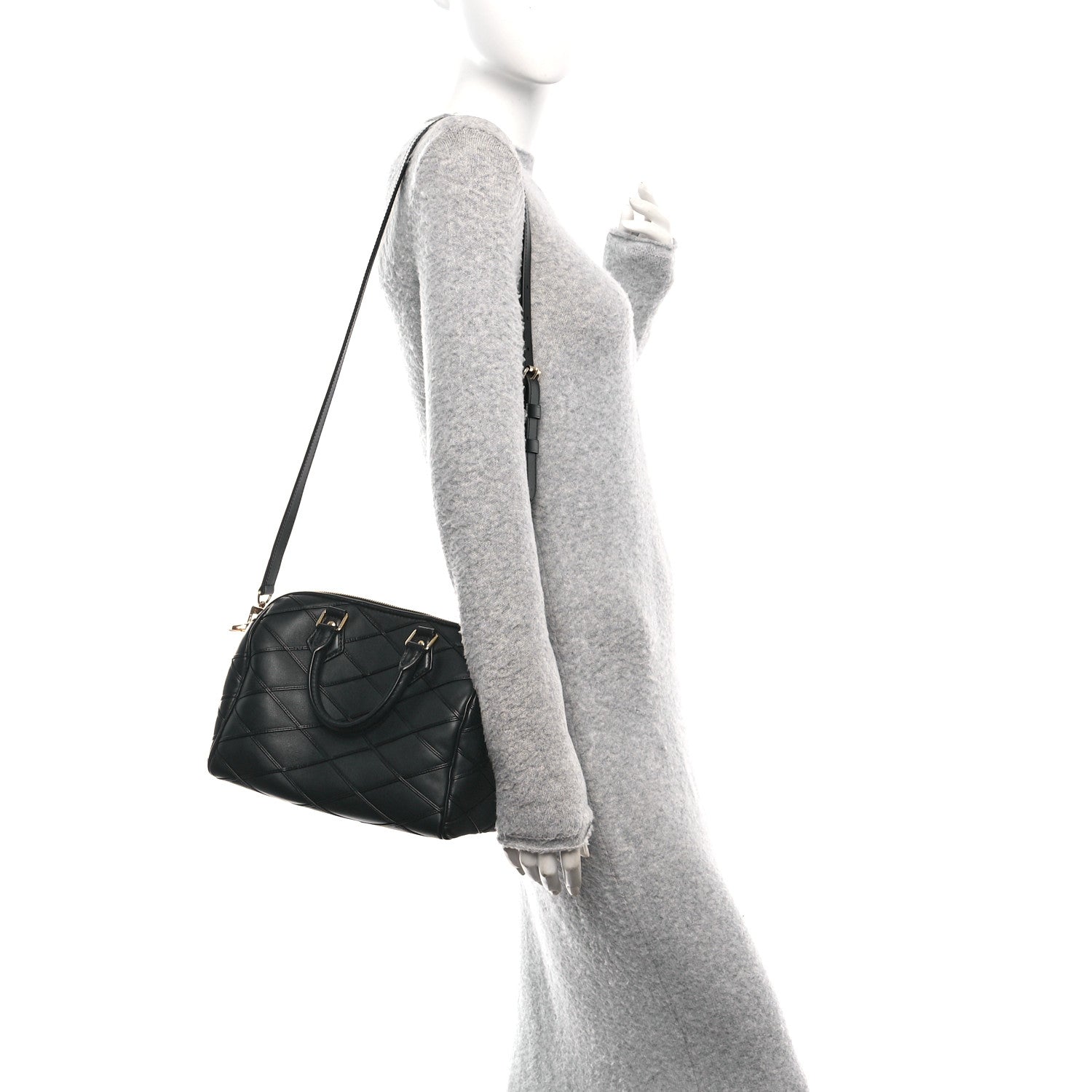 Louis Vuitton Lambskin Malletage Speedy Bandouliere 25 Black 2 of 11