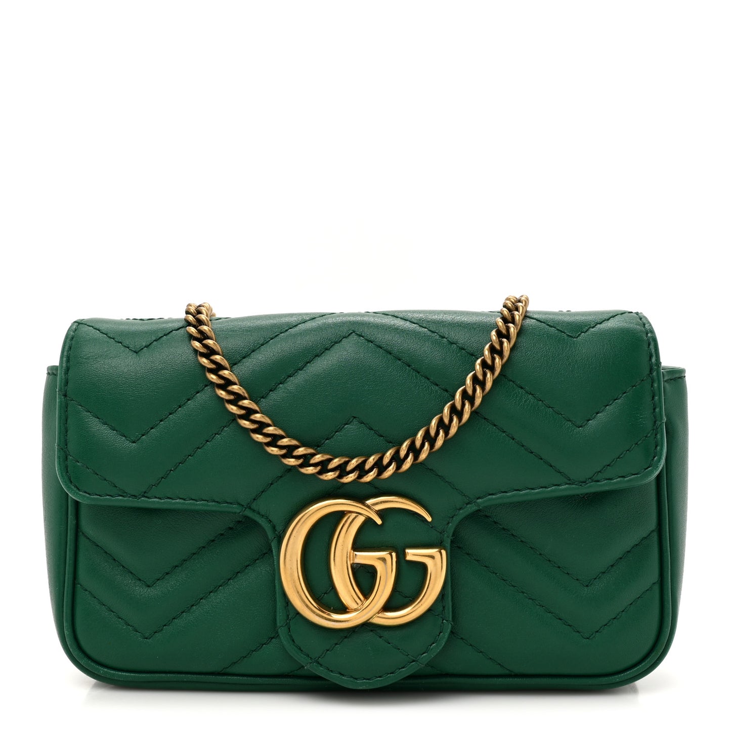 Calfskin Matelasse Super Mini GG Marmont Shoulder Bag Emerald Green