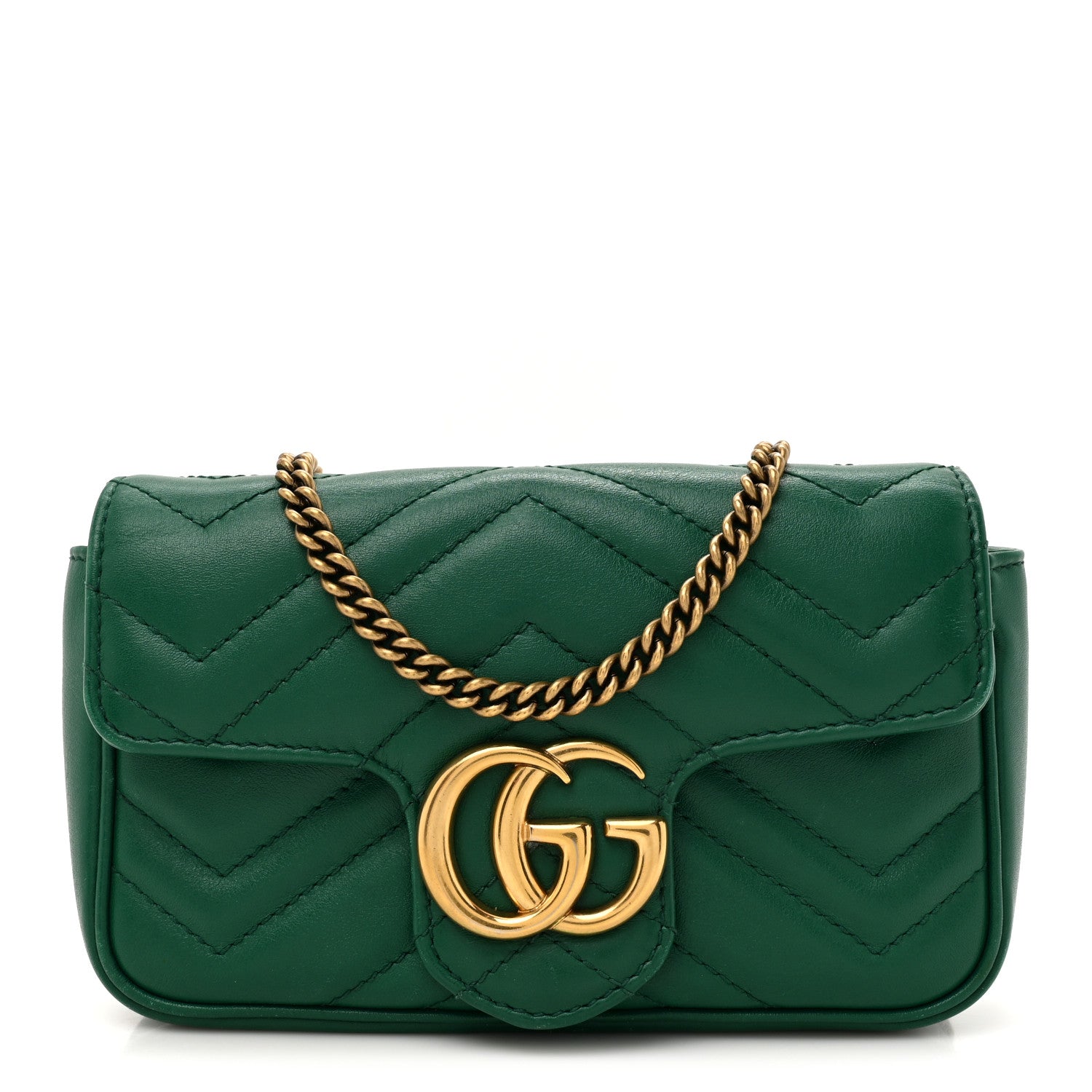 Gucci Calfskin Matelasse Super Mini GG Marmont Shoulder Bag Emerald Green 1 of 18