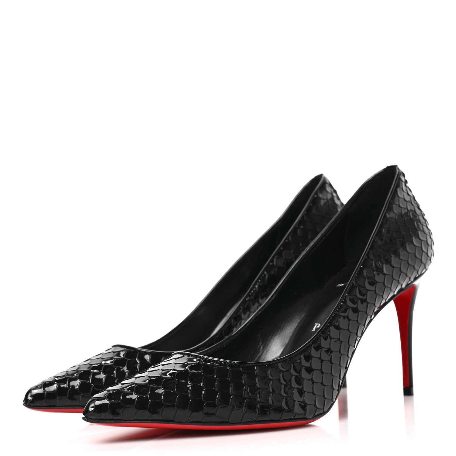 Christian Louboutin Patent Calfskin Snakeskin Embossed Kate 85 Pumps 37 Black 3 of 7
