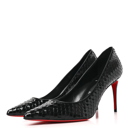 Christian Louboutin Patent Calfskin Snakeskin Embossed Kate 85 Pumps 37 Black 3 of 7