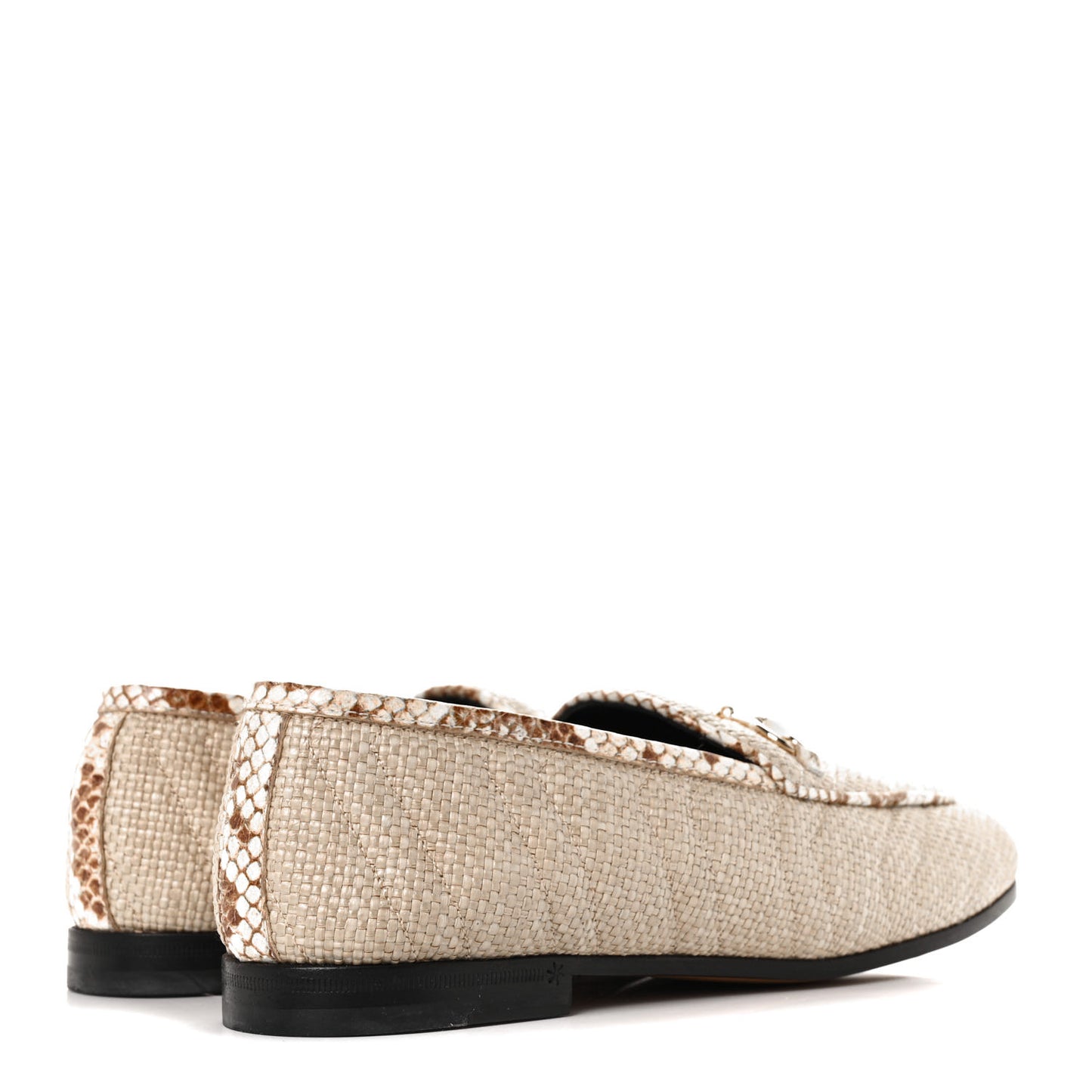 Raffia Elaphe Matelasse Horsebit Womens Jordaan Loafers 37 Natural Cream Brown