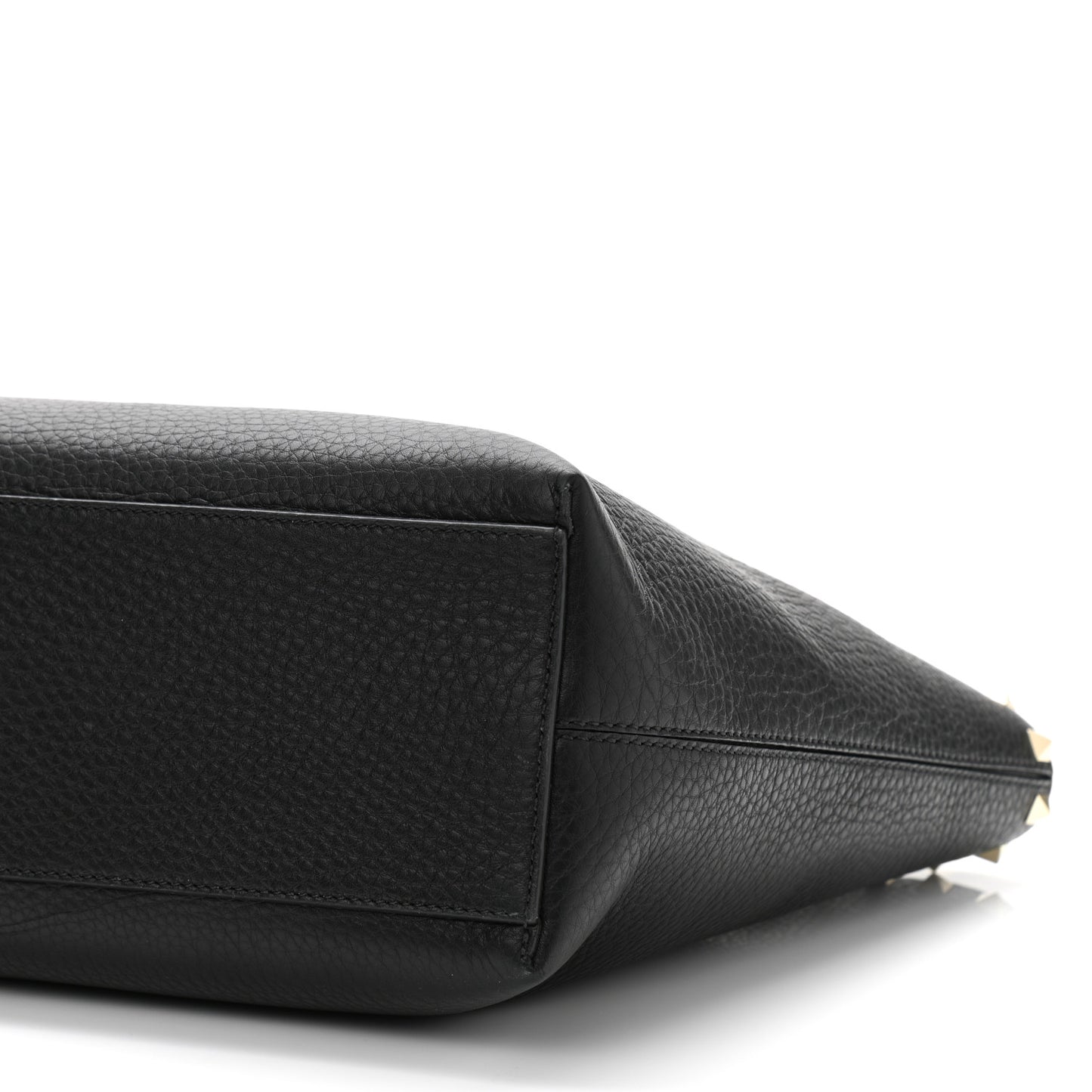 Grained Calfskin Small Rockstud Shoulder Tote Black