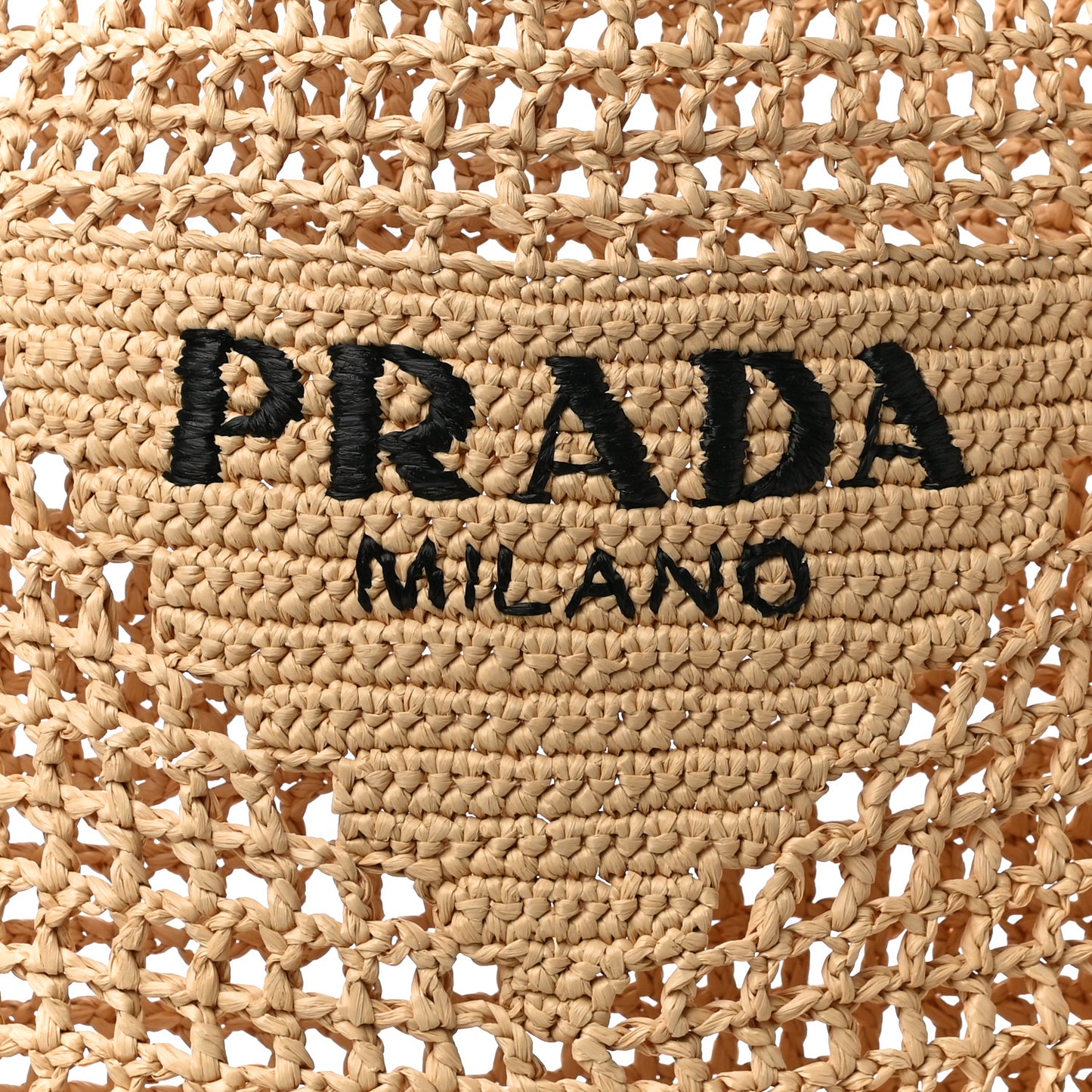 Yarn Raffia Effect Crochet Logo Embroidered Tote Bag Naturale