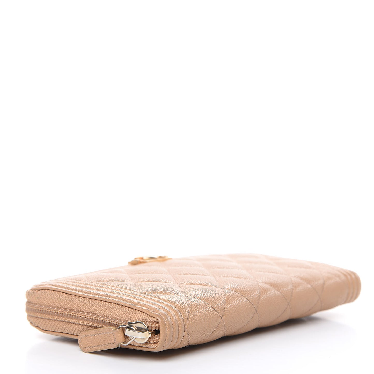 Caviar Quilted Boy Long Zip Around Wallet Beige