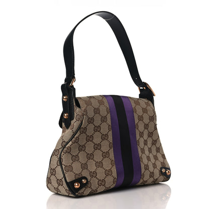 Gucci Monogram Horsebit Web Flap Bag Brown Purple 3 of 9