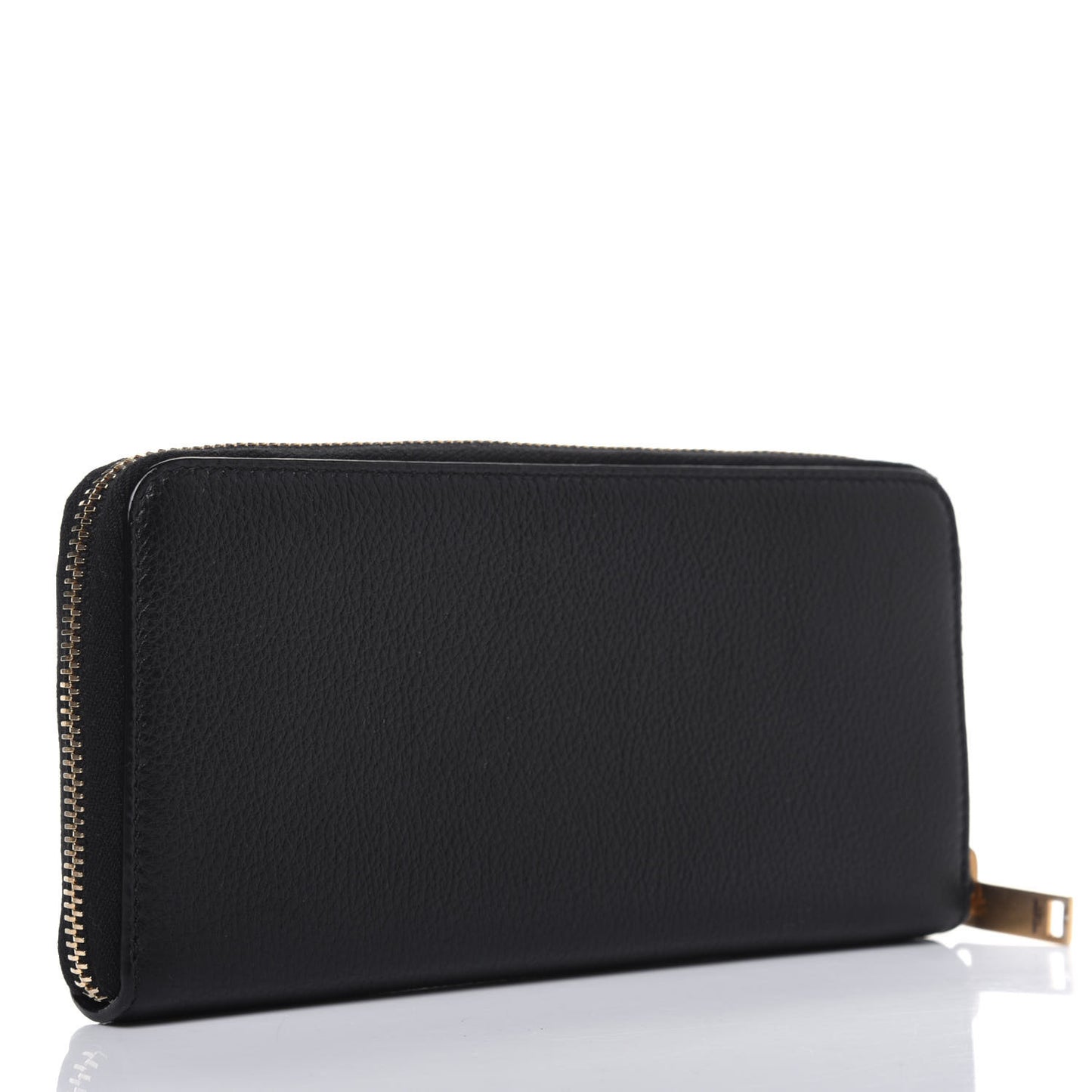Grained Calfskin Zip Around Wallet Black
