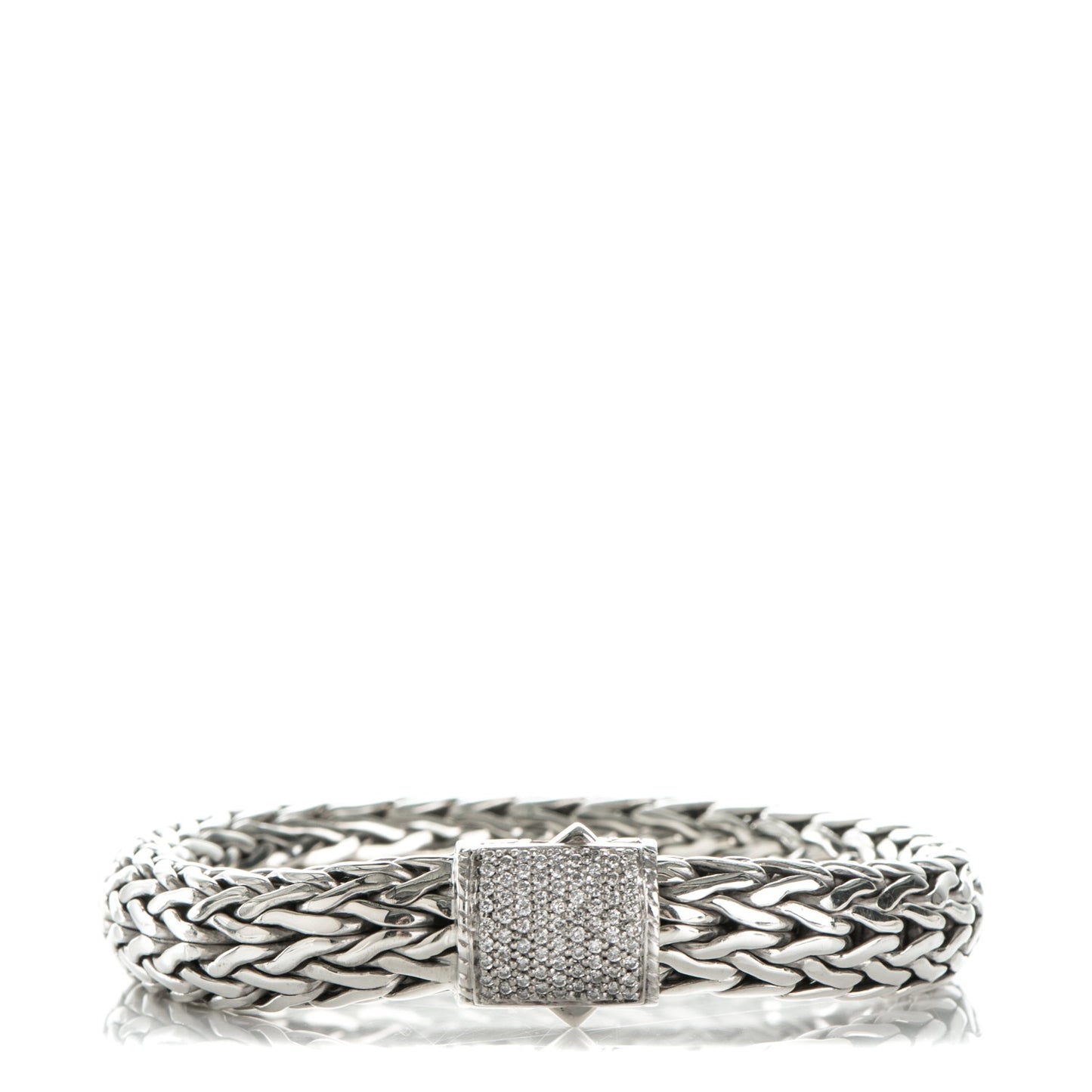 Sterling Silver Pave Diamond Medium Classic Chain Clasp Bracelet