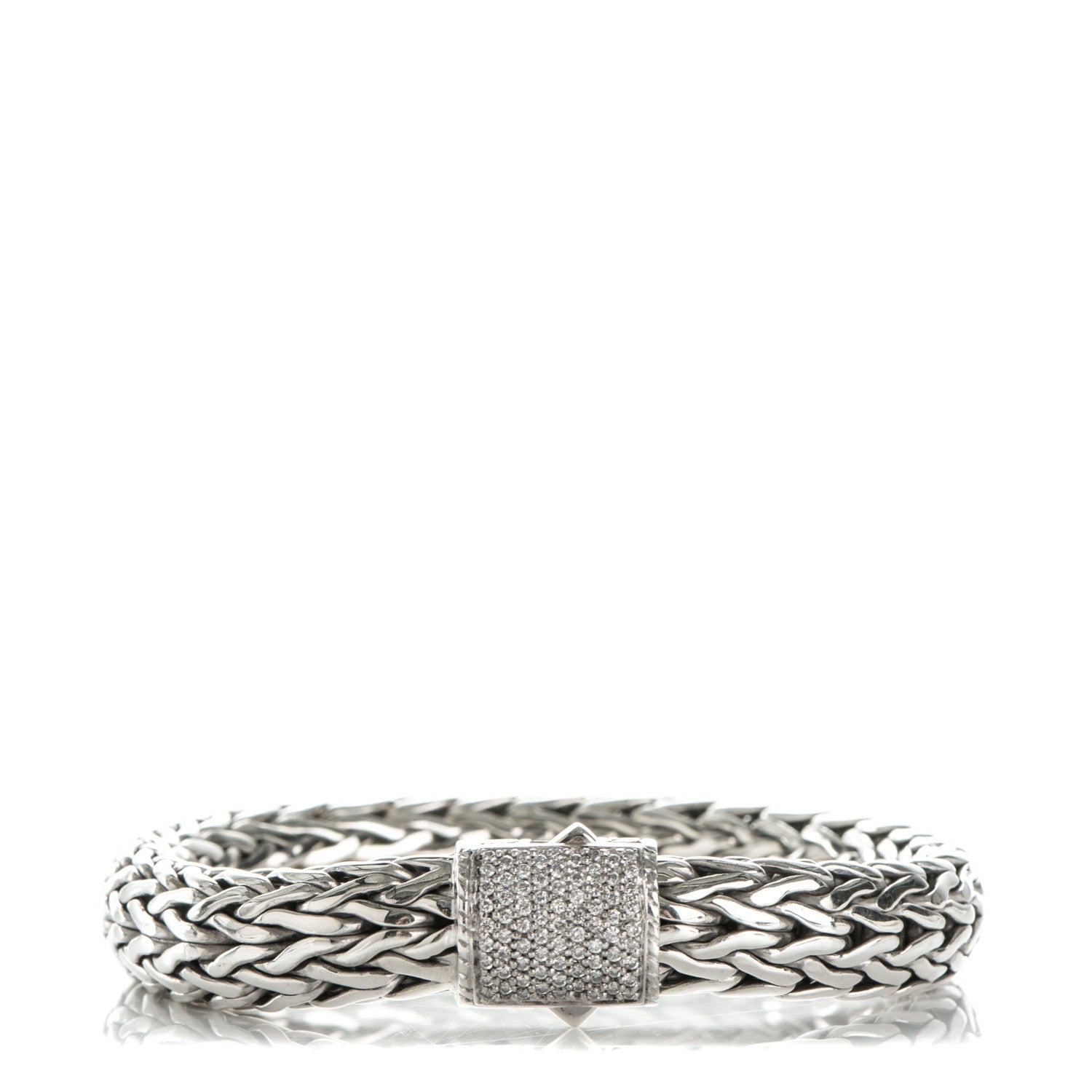 John Hardy Sterling Silver Pave Diamond Medium Classic Chain Clasp Bracelet 1 of 7