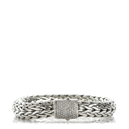 John Hardy Sterling Silver Pave Diamond Medium Classic Chain Clasp Bracelet 1 of 7