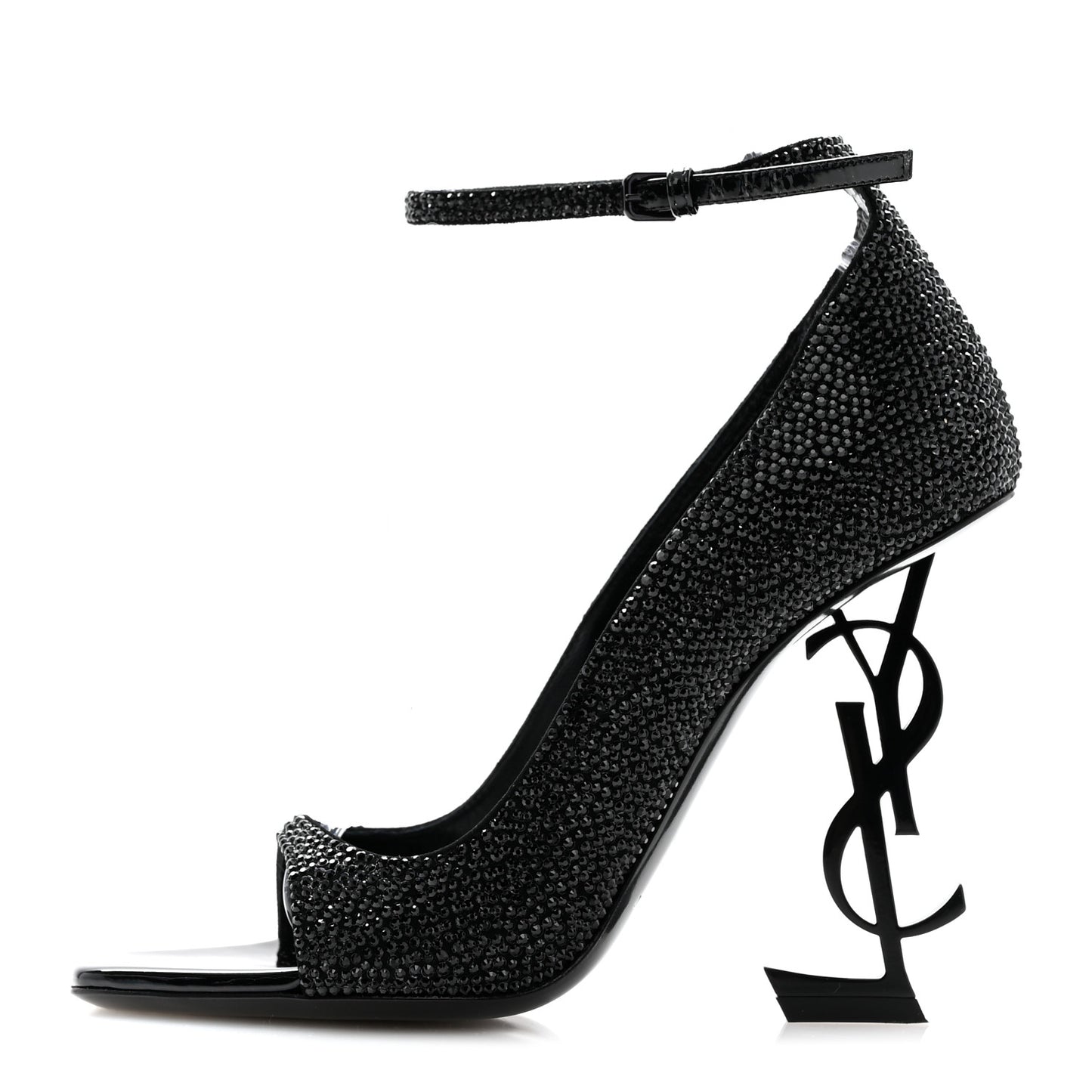 Crystal Embellished Opyum Ankle Strap Sandals 37 Black