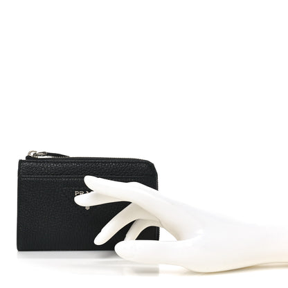 Prada Vitello Daino Triangle Zip Around Keychain Black 2 of 6