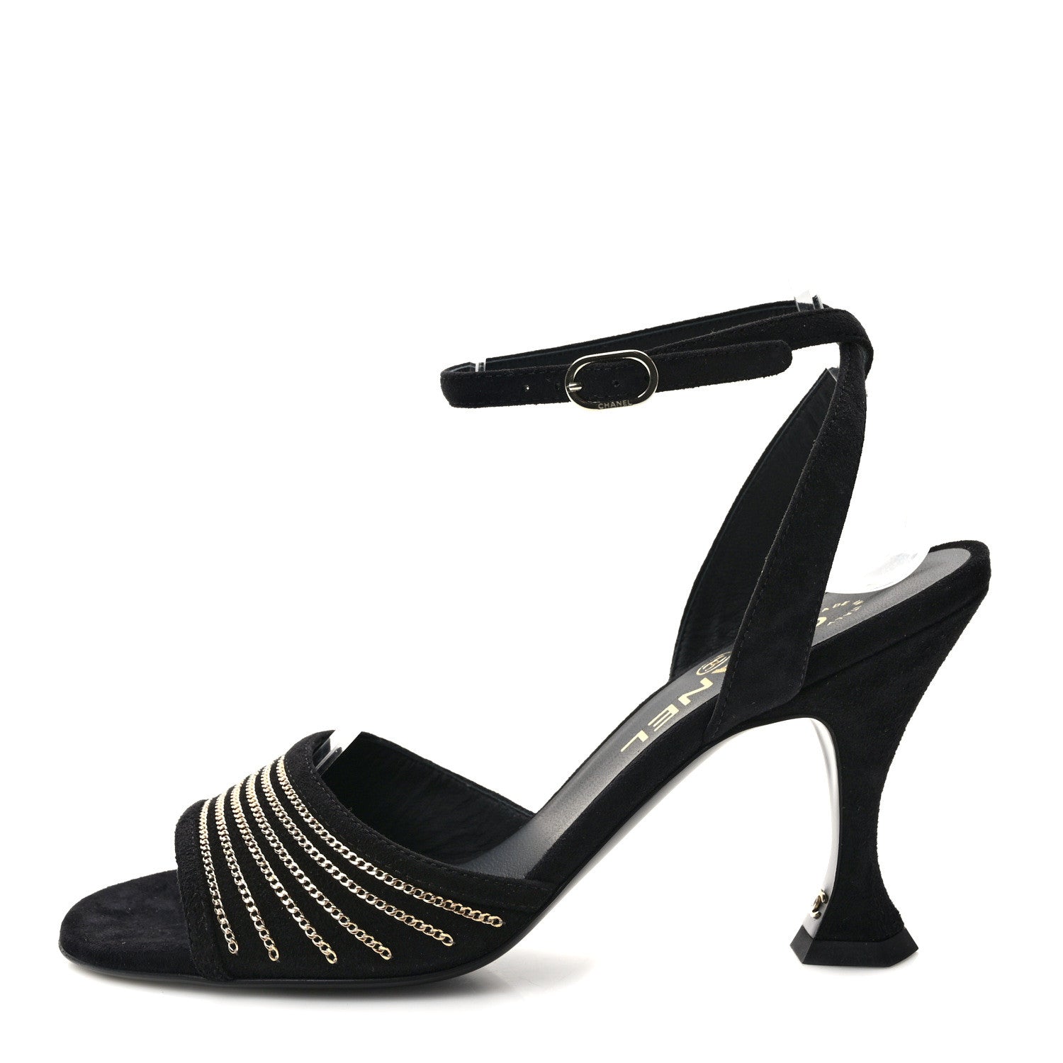 Chanel Suede Kidskin Chain Sandals 36.5 Black 1 of 8