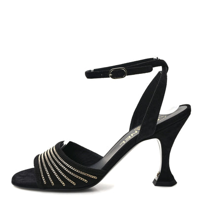 Chanel Suede Kidskin Chain Sandals 36.5 Black 1 of 8