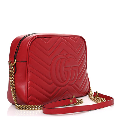 Gucci Calfskin Matelasse Medium GG Marmont Chain Shoulder Bag Hibiscus Red 3 of 10