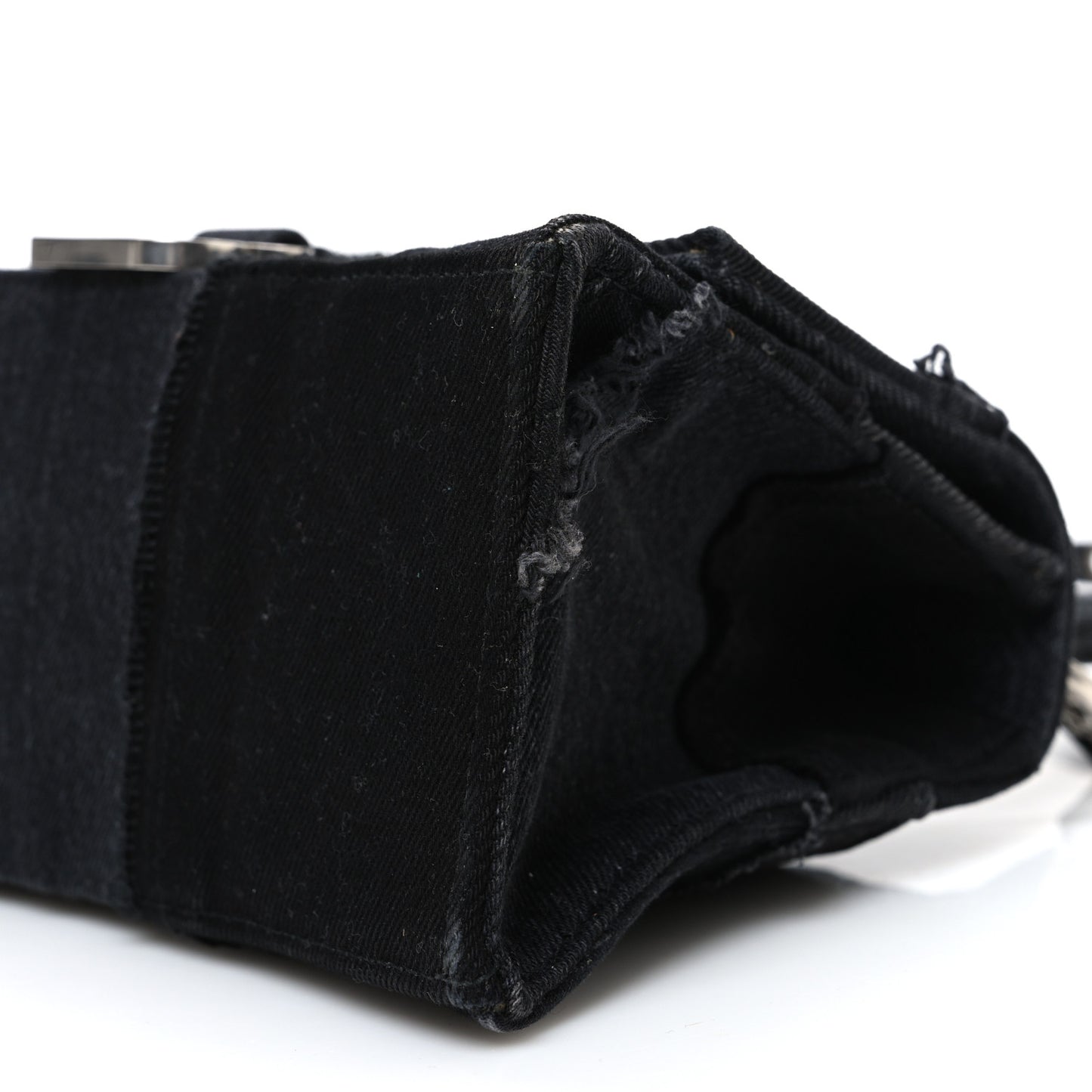 Denim Patchwork Small Hourglass Top Handle Bag Washed Black
