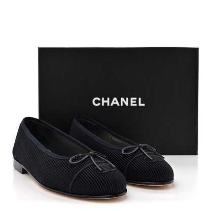 Chanel Embroidered Fabric Cap Toe CC Ballerina Flats 38 Dark Navy Blue 9 of 9