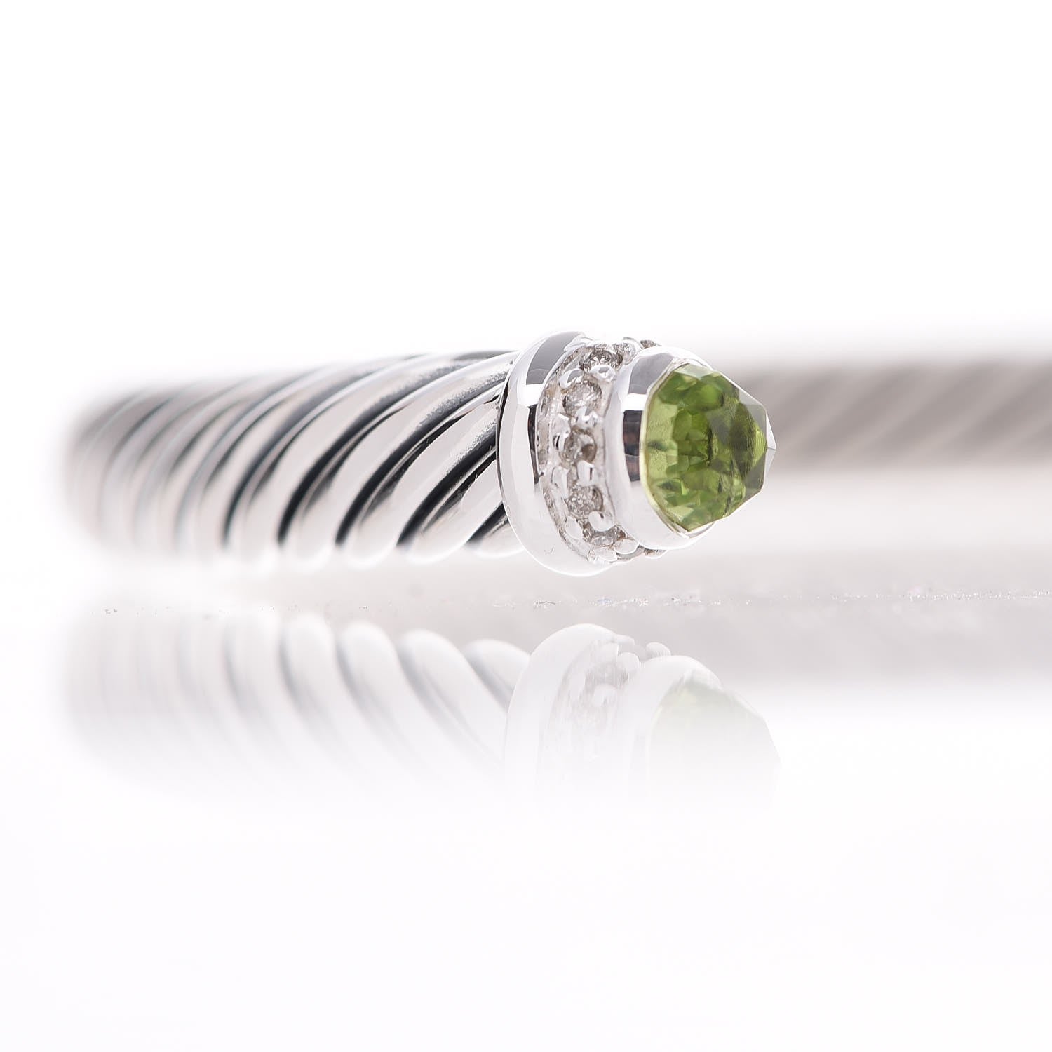 David Yurman Sterling Silver Diamond Peridot 5mm Cable Classics Bracelet 3 of 6