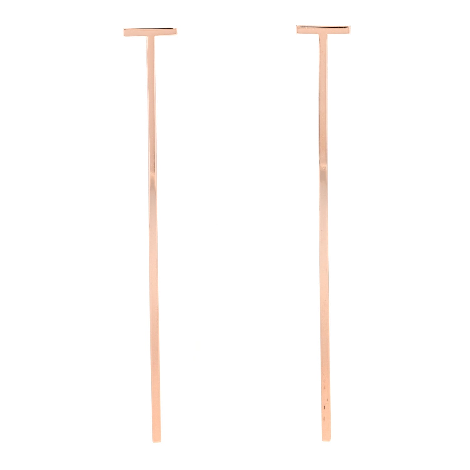 Tiffany 18K Rose Gold T Elongated Wire Bar Earrings 1 of 6