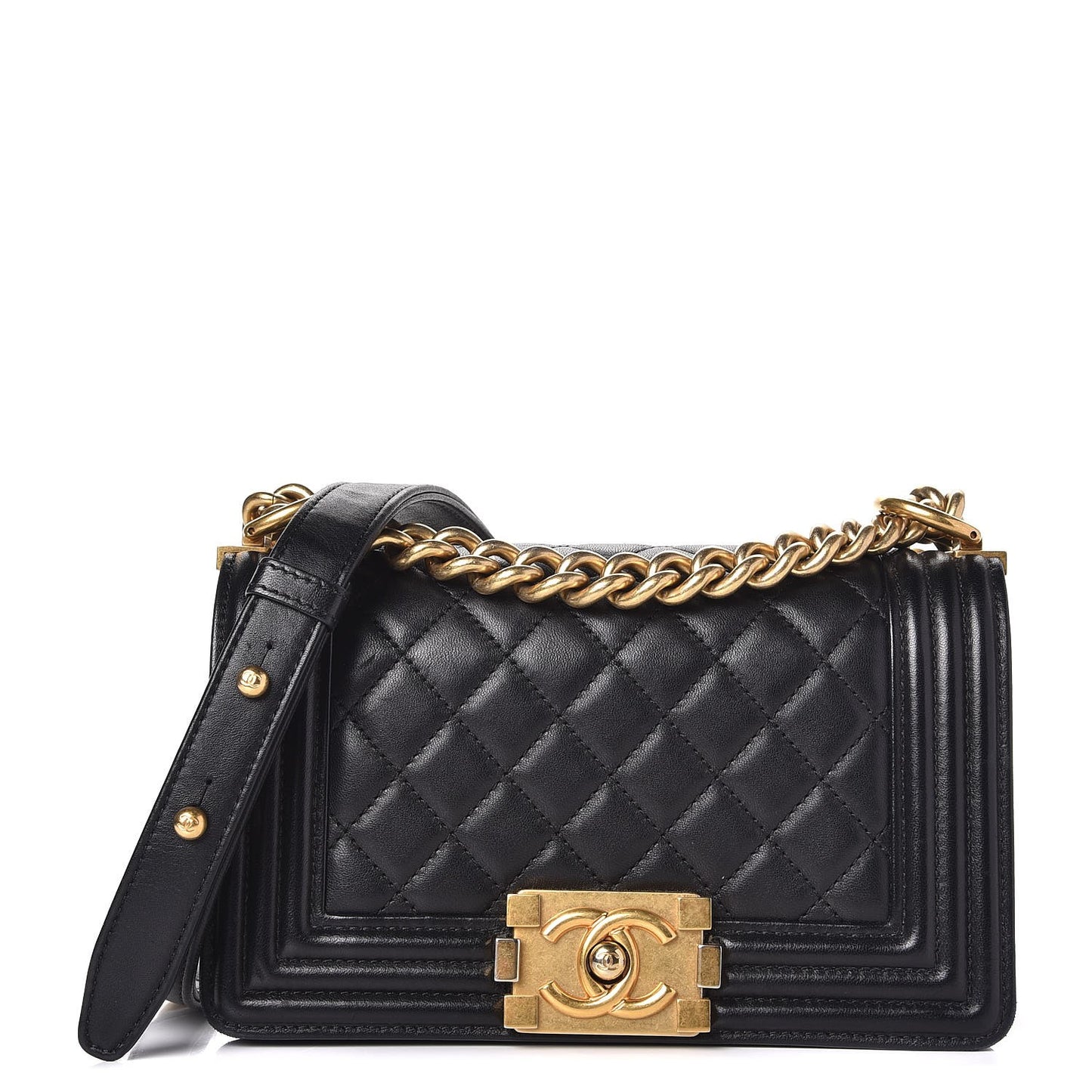 Lambskin Quilted Small Boy Flap Black