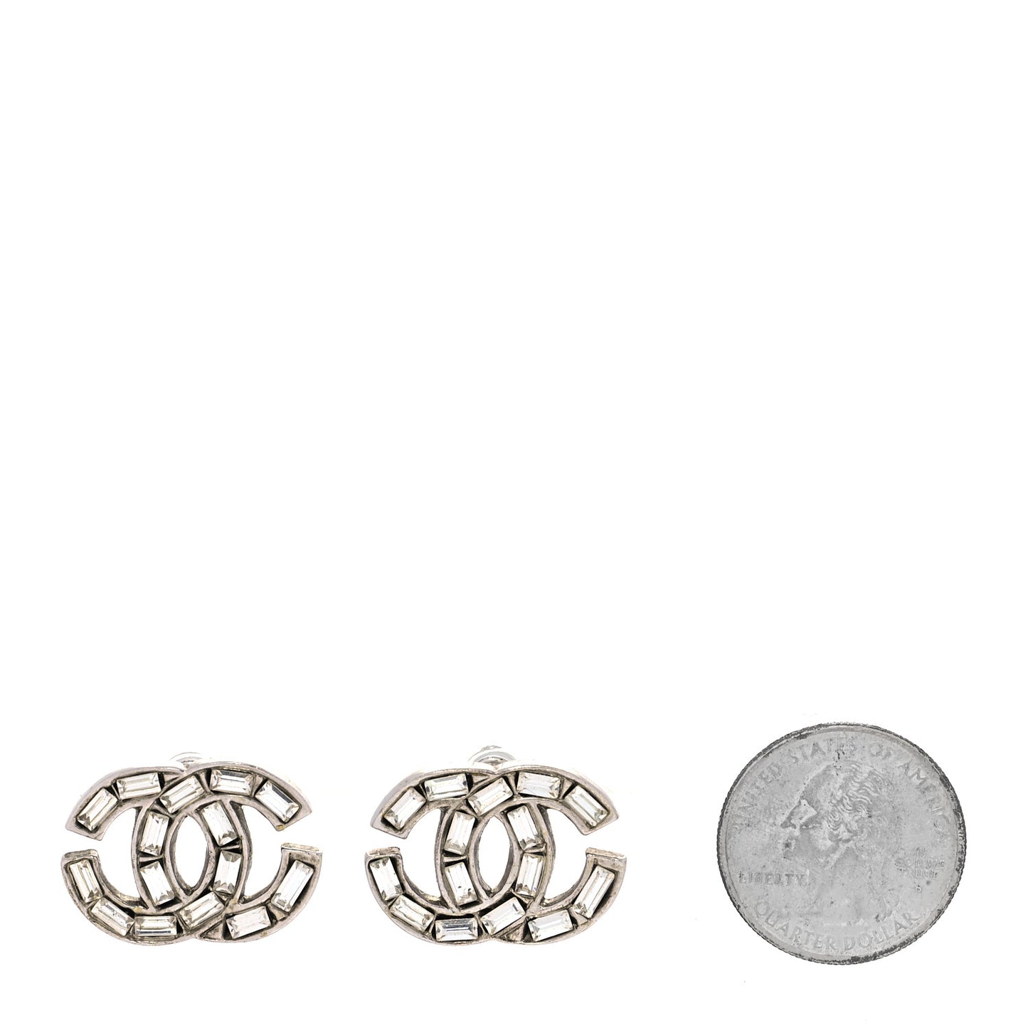 Crystal Baguette CC Earrings Silver