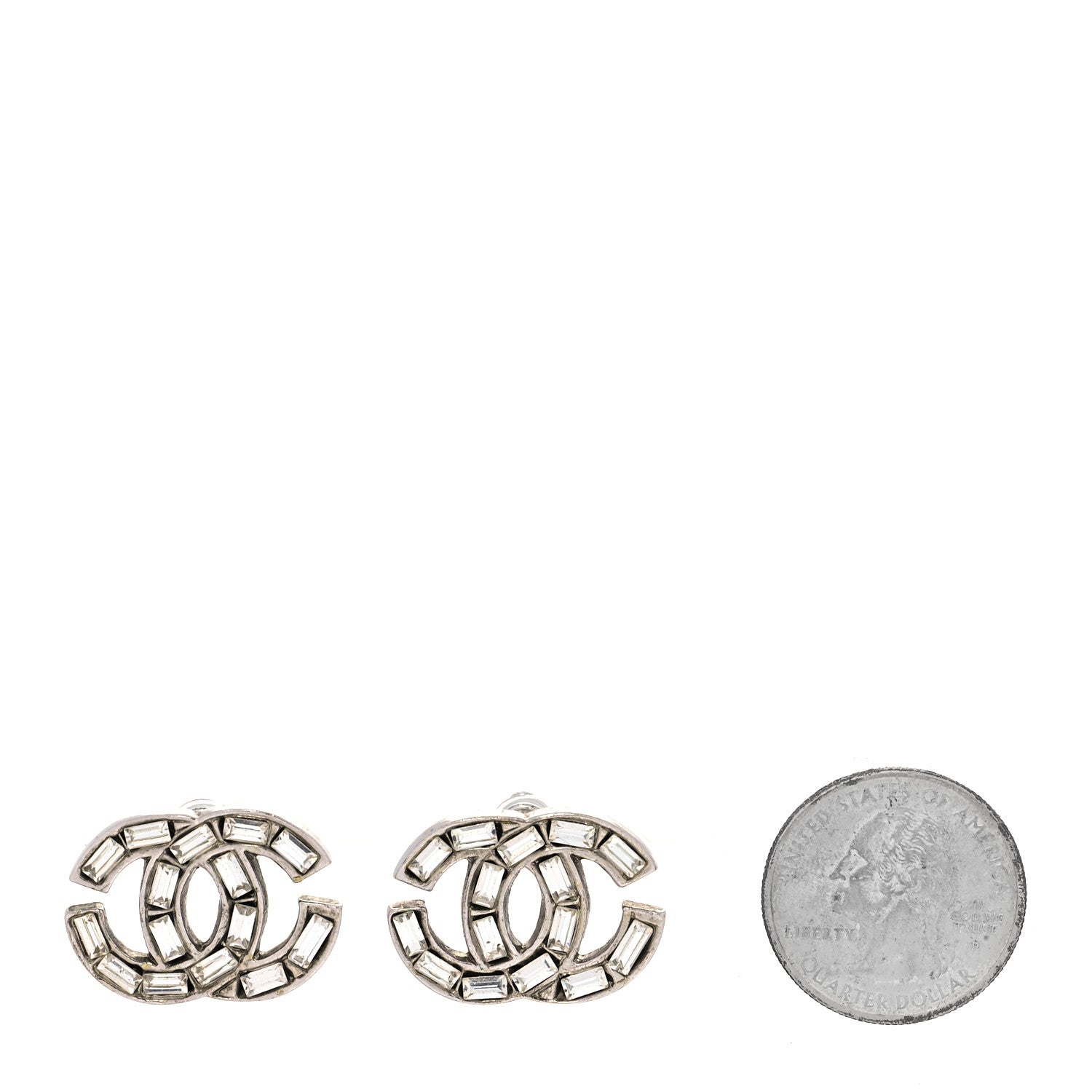 Chanel Crystal Baguette CC Earrings Silver 2 of 4