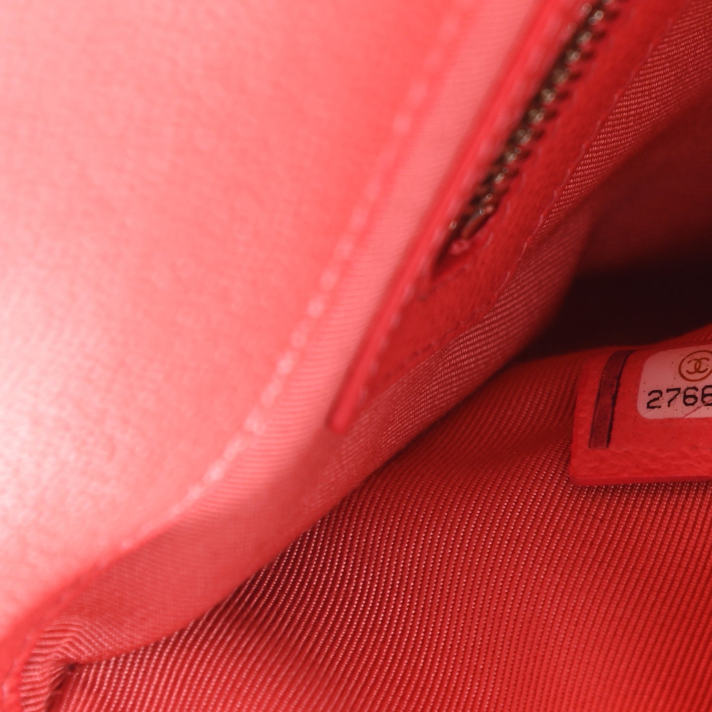 Grained Calfskin Quilted CC Box Pouch Red